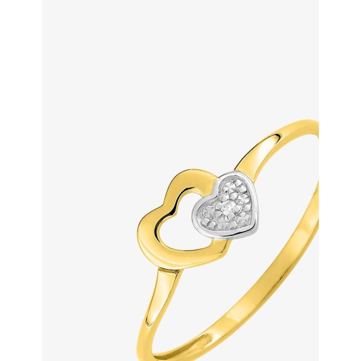 Bague Double cœur en Or 375/1000 & Diamant