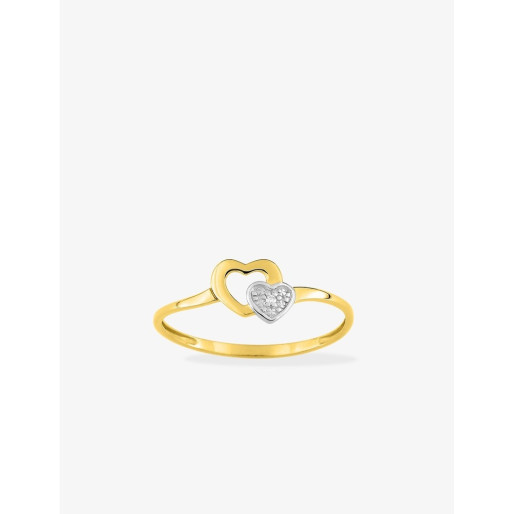 Bague Double cœur en Or 375/1000 & Diamant