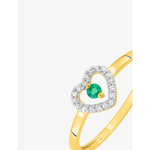 Bague Cœur Emeraude en or 375/1000 & Oxyde de zirconium