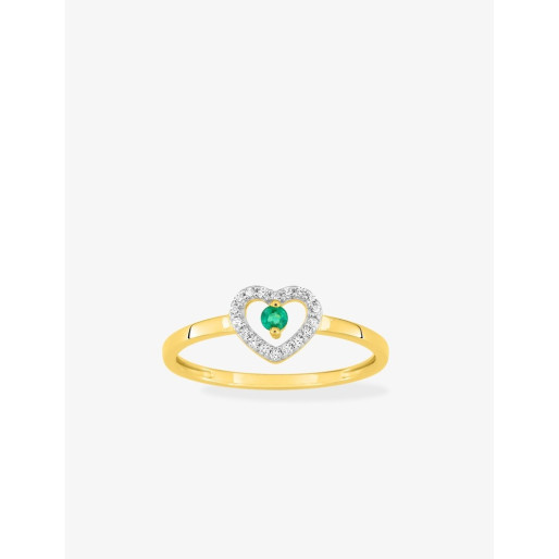 Bague Cœur Emeraude en or 375/1000 & Oxyde de zirconium