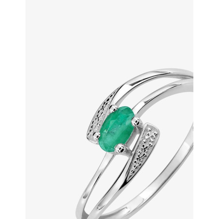 Bague vague en Or  blanc 375/1000 et Emeraude
