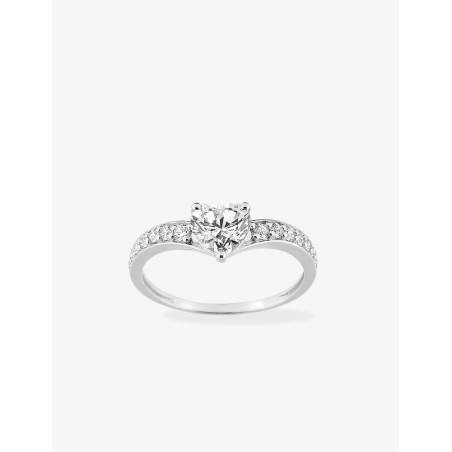 Bague Cœur en Or blanc 375/1000 & Oxyde de zirconium