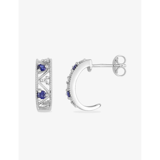 Demi-créoles en Or blanc 375/1000 & Saphir