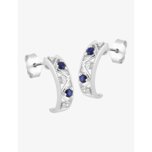 Demi-créoles en Or blanc 375/1000 & Saphir