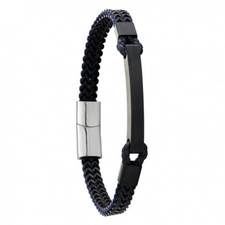 Bracelet "Donovan" en PVD noir et Cuir bleu