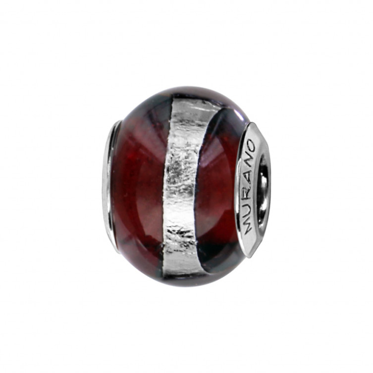 Charms en Argent & Murano rouge bande argenté