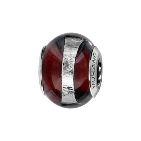 Charms en Argent & Murano rouge bande argenté