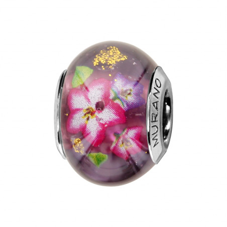 Charms fleurs en Argent 925 rhodié & Murano violet