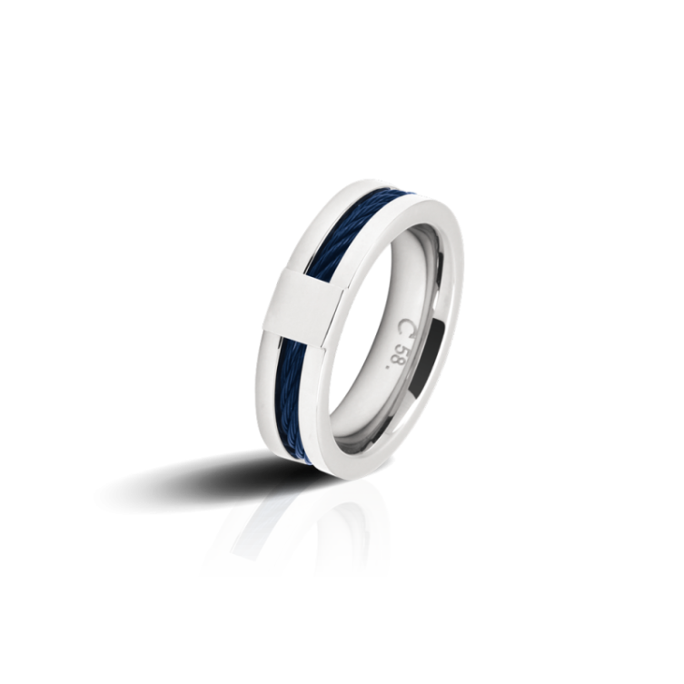 Bague CABESTAN Acier & câble Bleu