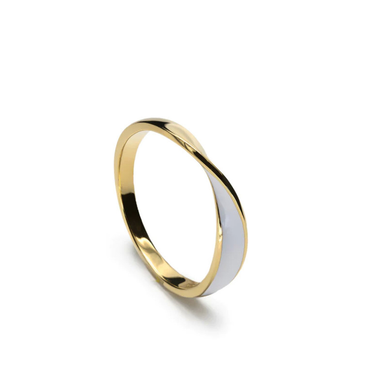 Bague Plaqué or & Email Blanc - Line Argent