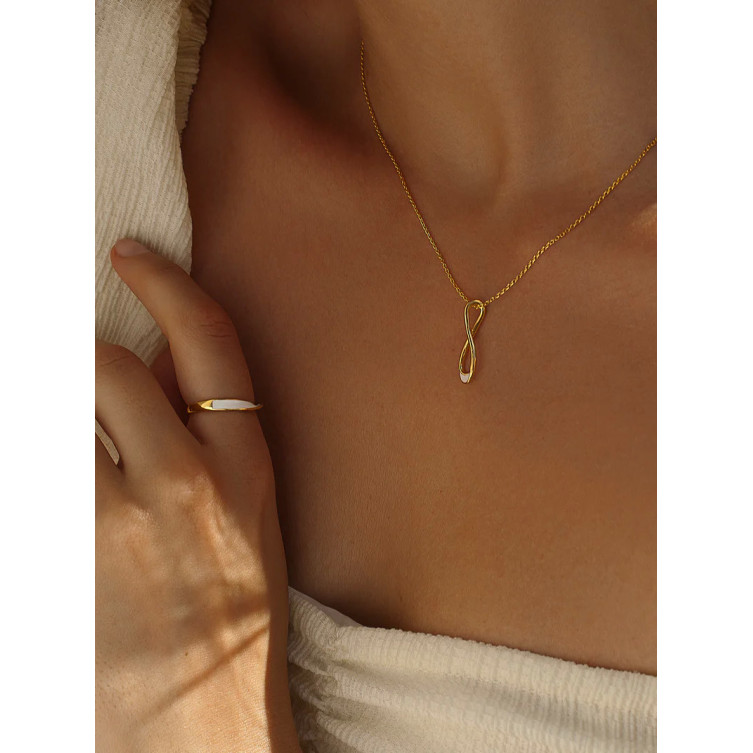 Bague Plaqué or & Email Blanc - Line Argent