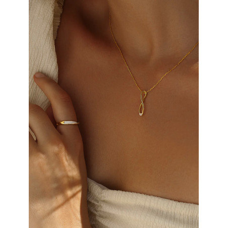 Bague Plaqué or & Email Blanc - Line Argent