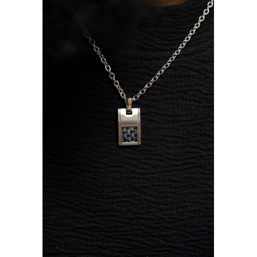 Collier "SEVERIN" en Acier & Carbone bleu