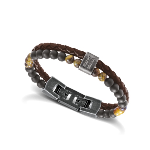 Bracelet "Karma" en Acier, Cuir & Perles