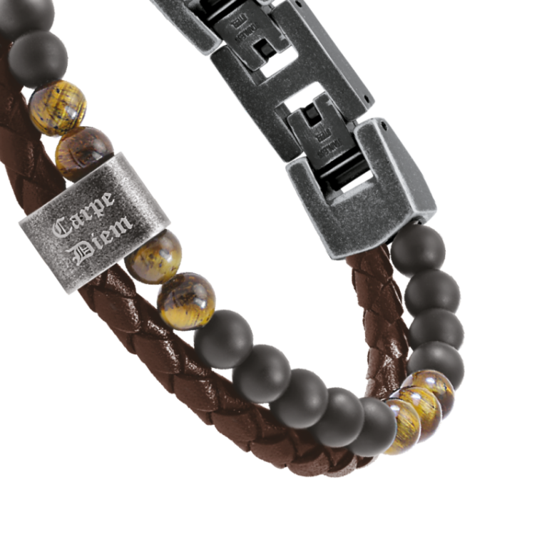 Bracelet "Karma" en Acier, Cuir & Perles