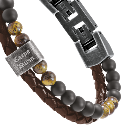 Bracelet "Karma" en Acier, Cuir & Perles