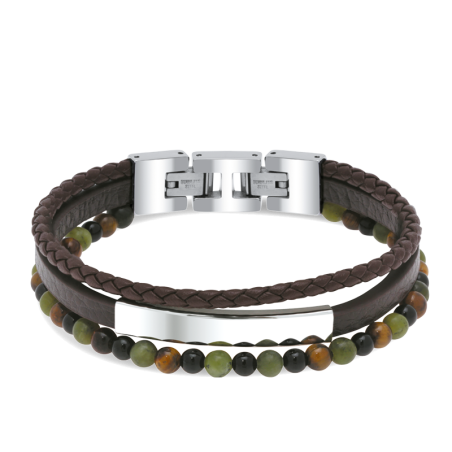 Bracelet "Yale" en Acier, Cuir et Perles