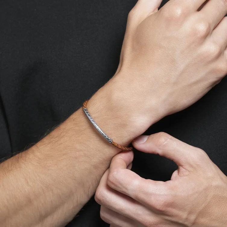 Bracelet "ELI" en Cuir & Acier