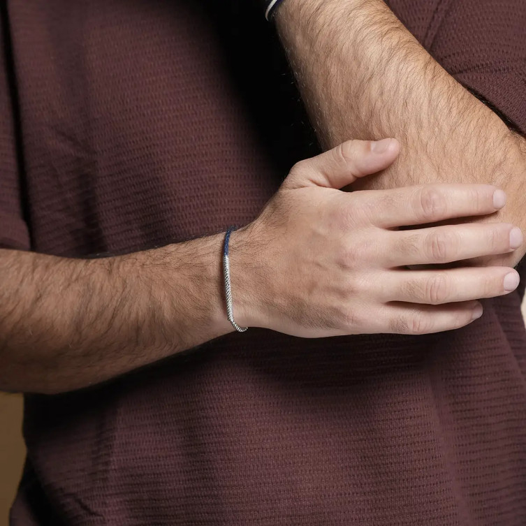 Bracelet "ELI" en Acier & Cuir Bleu