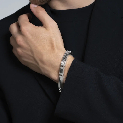 Bracelet "METOR" en Acier & Carbone