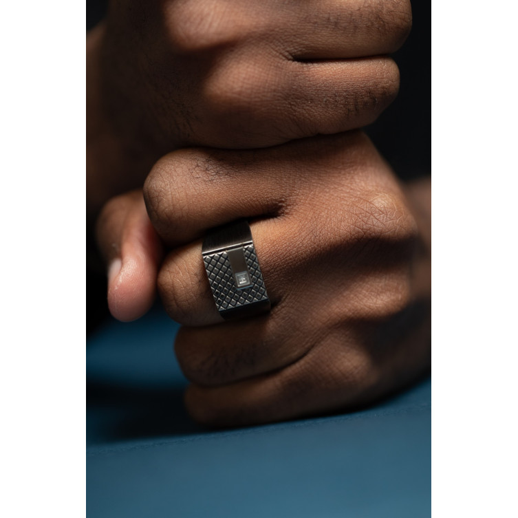 Chevalière homme en Acier noir