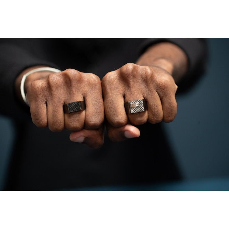 Chevalière homme en Acier noir